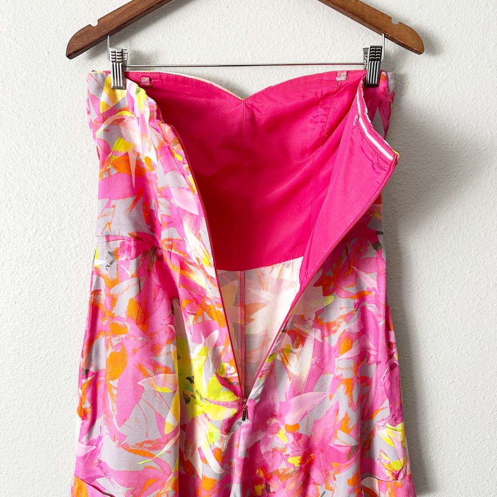 Trina Turk Marcel Pink Floral Strapless Romper Sweetheart Neckline Womens Size 6 - Picture 7 of 14